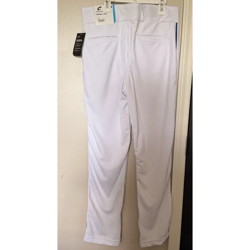 New Champro Triple Crown  2.0 Piped Baseball Pants  White/Royal Adj. Length SZ M